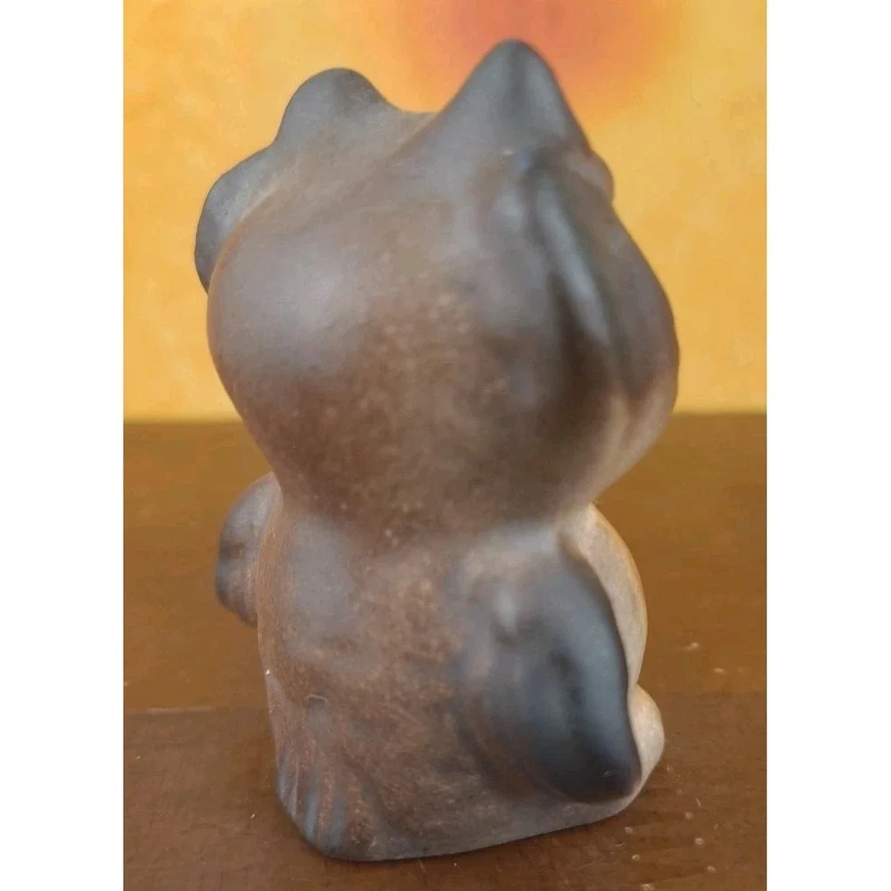 Owl Mini Figurine‎ 2-1/4 Brown Glass Eyes US Pottery Ceramic